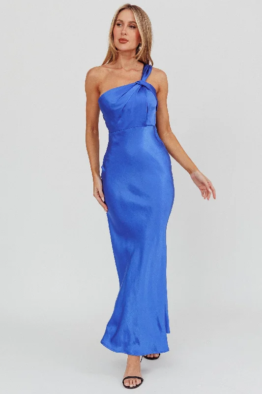 Fly Love Satin One Shoulder Maxi Dress Navy