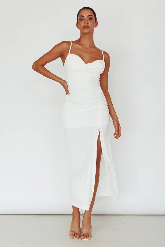 Samba Night Drawstring Ruched Midi Dress White