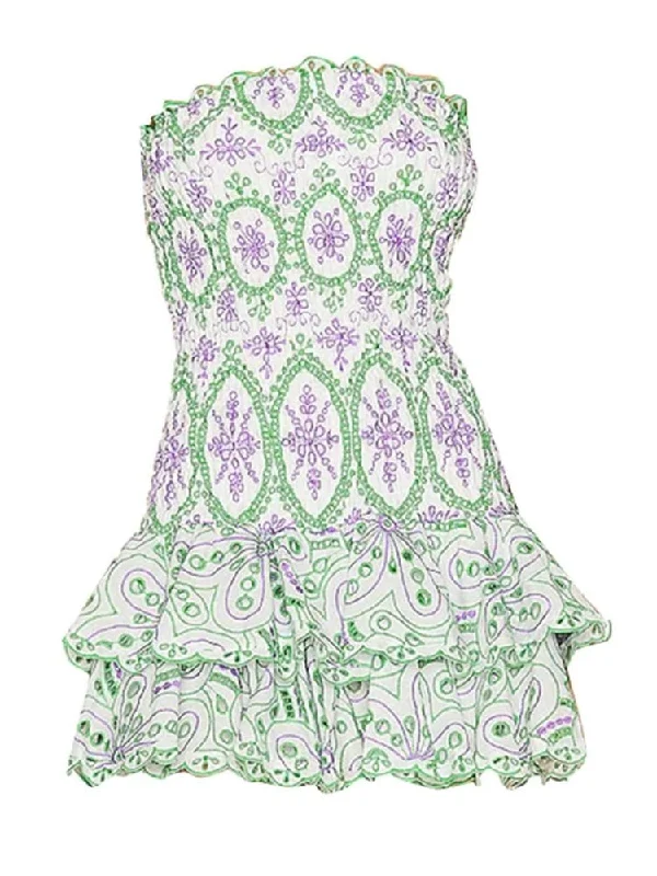 Cora Strapless Print Mini Dress - Green Print