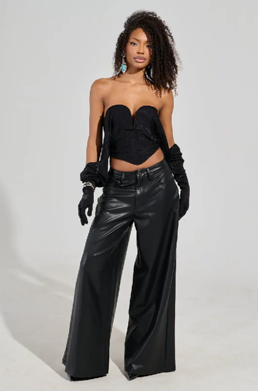 GABRIELLE WIDE LEG FAUX LEATHER PANT IN BLACK