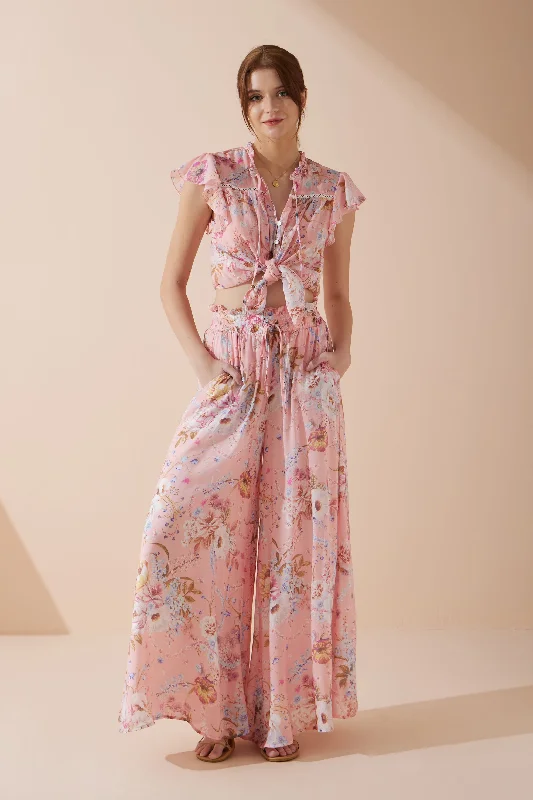 Juliette Pink Floral Wide Leg Pants