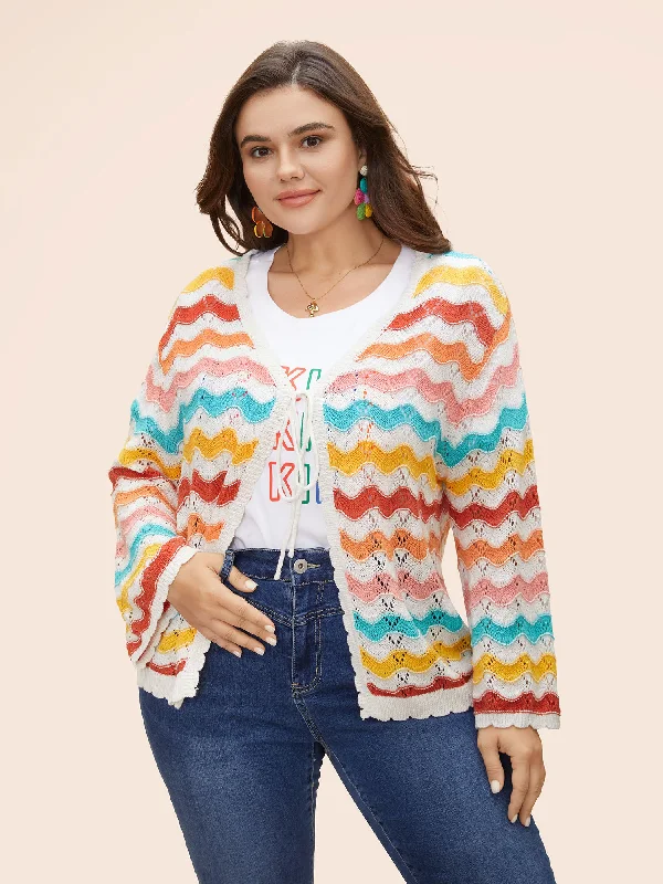 Cotton Rainbow Perforated Front Tie Cardigan