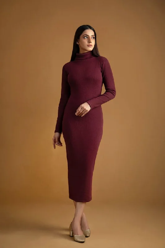 Maroon highneck Bodycon dress