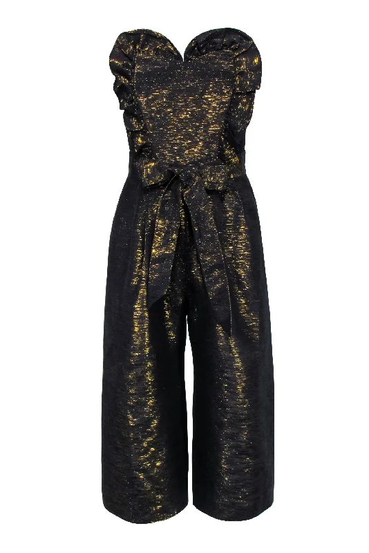 Corey Lynn Calter - Black & Gold Wide Leg Sweetheart Jumpsuit Sz 4