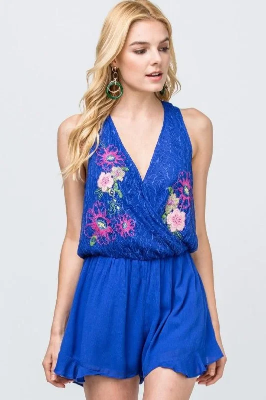 Sleeveless Floral Lace Embroidered Romper by Entro